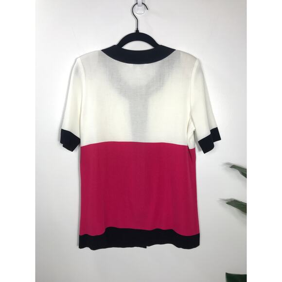 Exclusively Misook Sweater Cardigan Black Pink White Colorblock - Picture 3 of 8